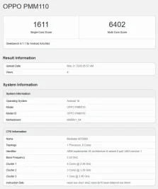 Oppo Reno 16 Geekbench listing reveals Dimensity chipset ahead of launch