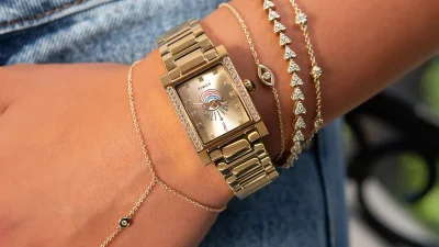 Timex Debuts Rectangular Éclat Watches with Rose Quartz Dials